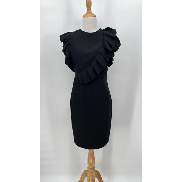 TED BAKER Namao Dress Womens 1 Small Black Ruffle Sleeveless Sheath Knee Length - Picture 1 of 10
